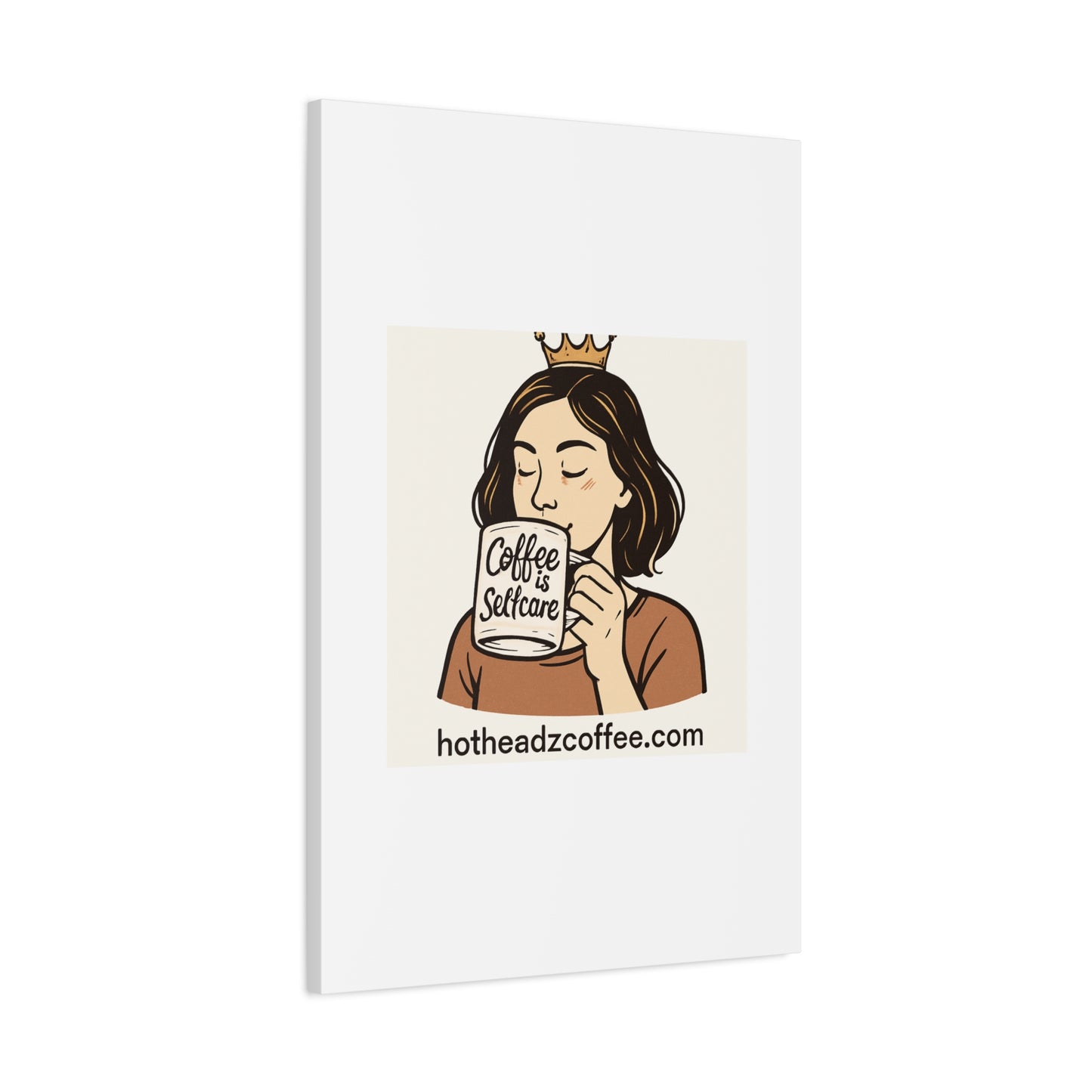 Coffee Is Self-Care Canvas Wall Art — Woman Drinking Coffee Illustration