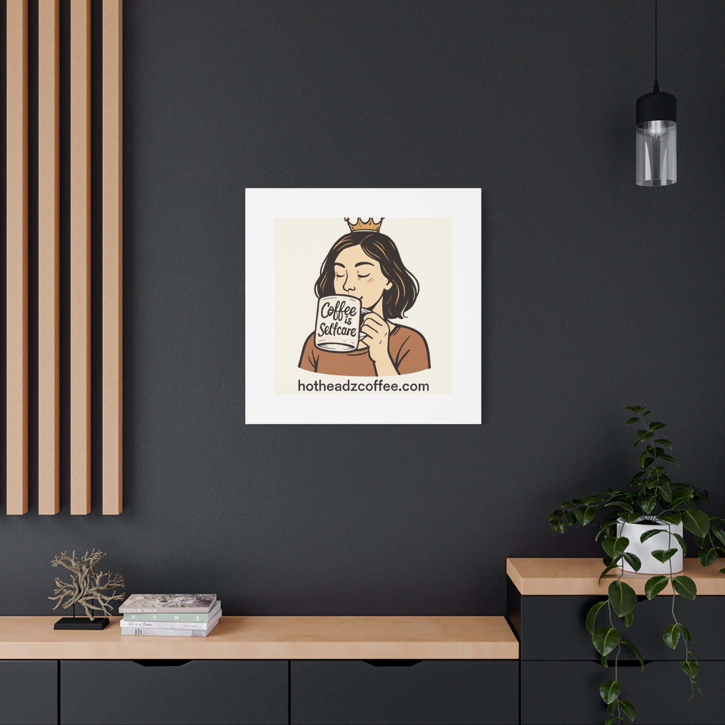 Coffee Is Self-Care Canvas Wall Art — Woman Drinking Coffee Illustration