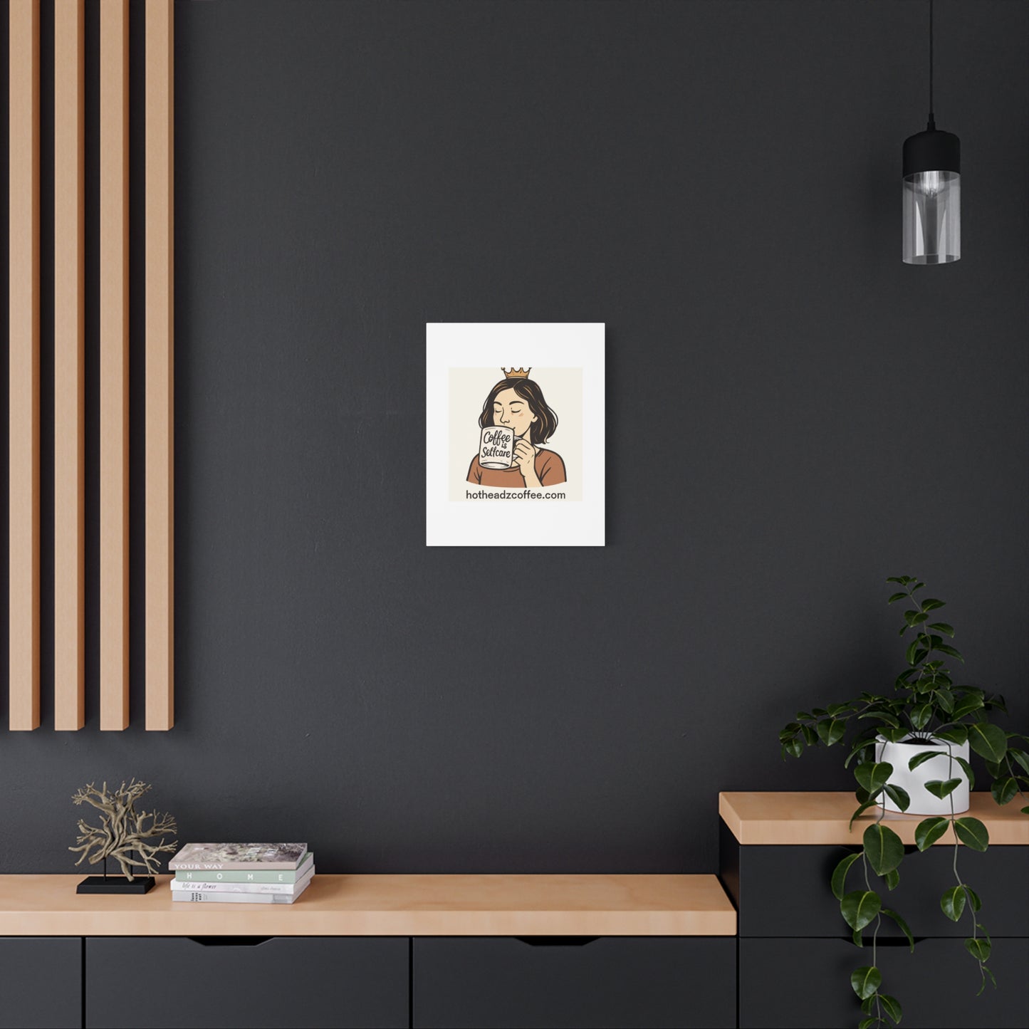 Coffee Is Self-Care Canvas Wall Art — Woman Drinking Coffee Illustration