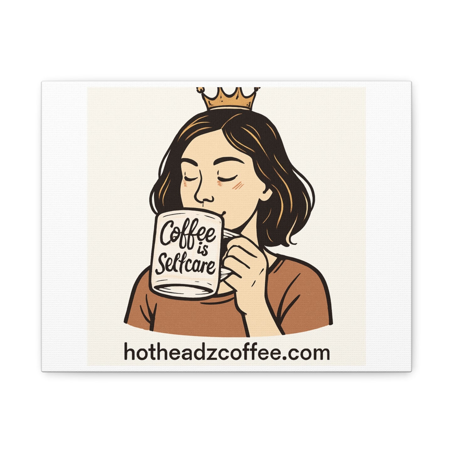 Coffee Is Self-Care Canvas Wall Art — Woman Drinking Coffee Illustration