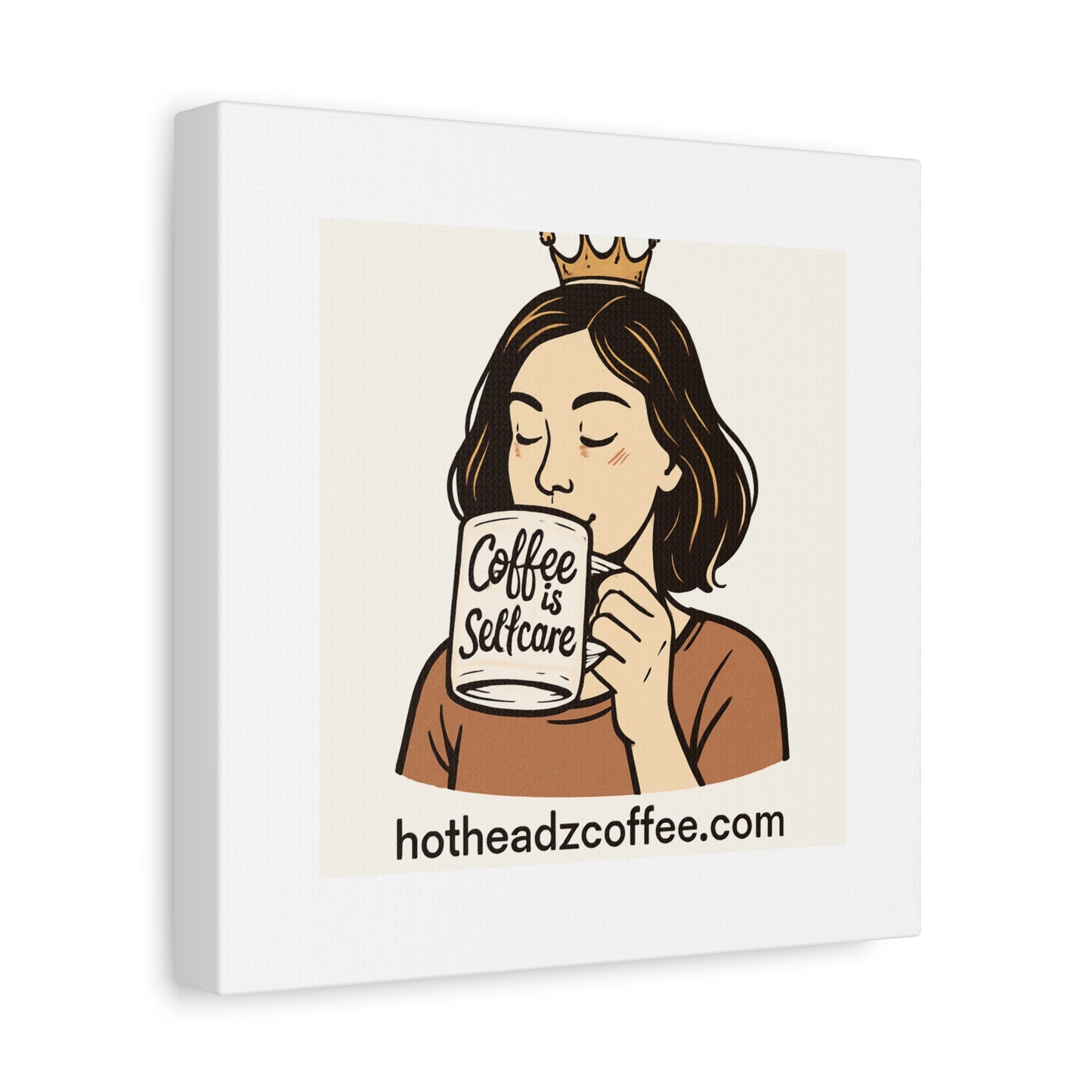 Coffee Is Self-Care Canvas Wall Art — Woman Drinking Coffee Illustration