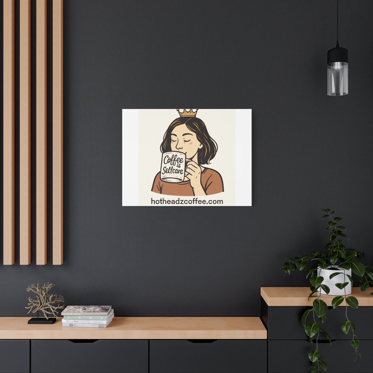 Coffee Is Self-Care Canvas Wall Art — Woman Drinking Coffee Illustration