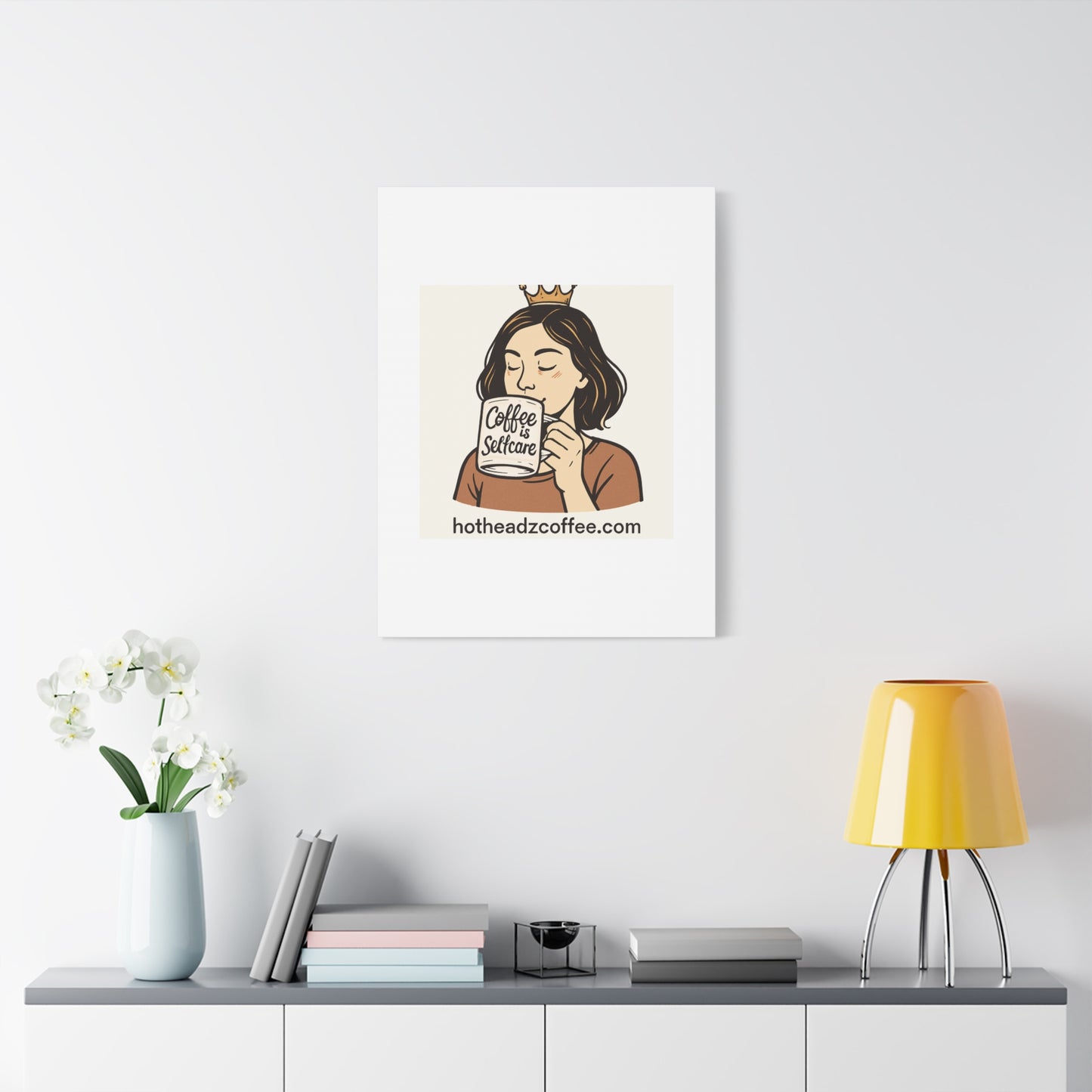 Coffee Is Self-Care Canvas Wall Art — Woman Drinking Coffee Illustration