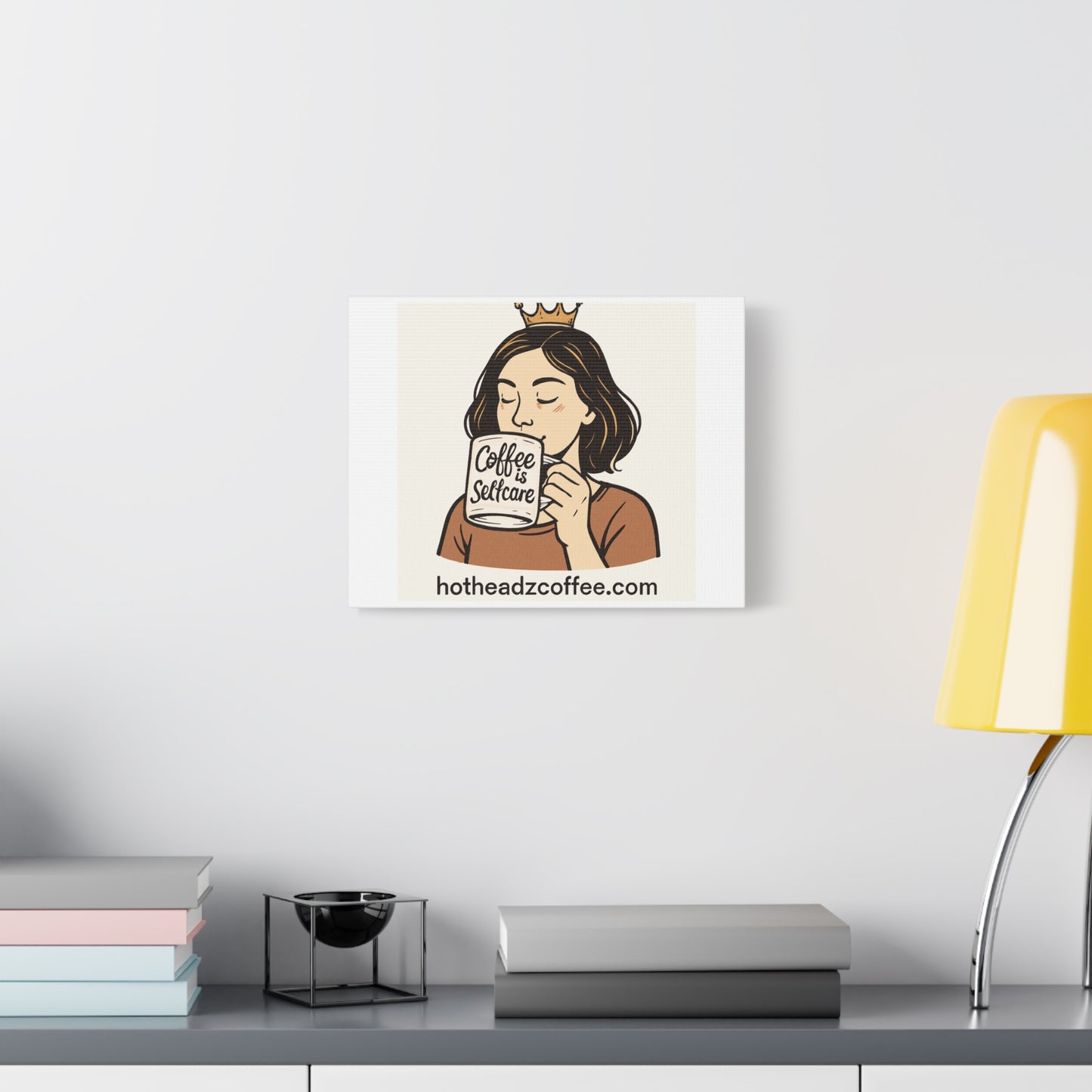 Coffee Is Self-Care Canvas Wall Art — Woman Drinking Coffee Illustration