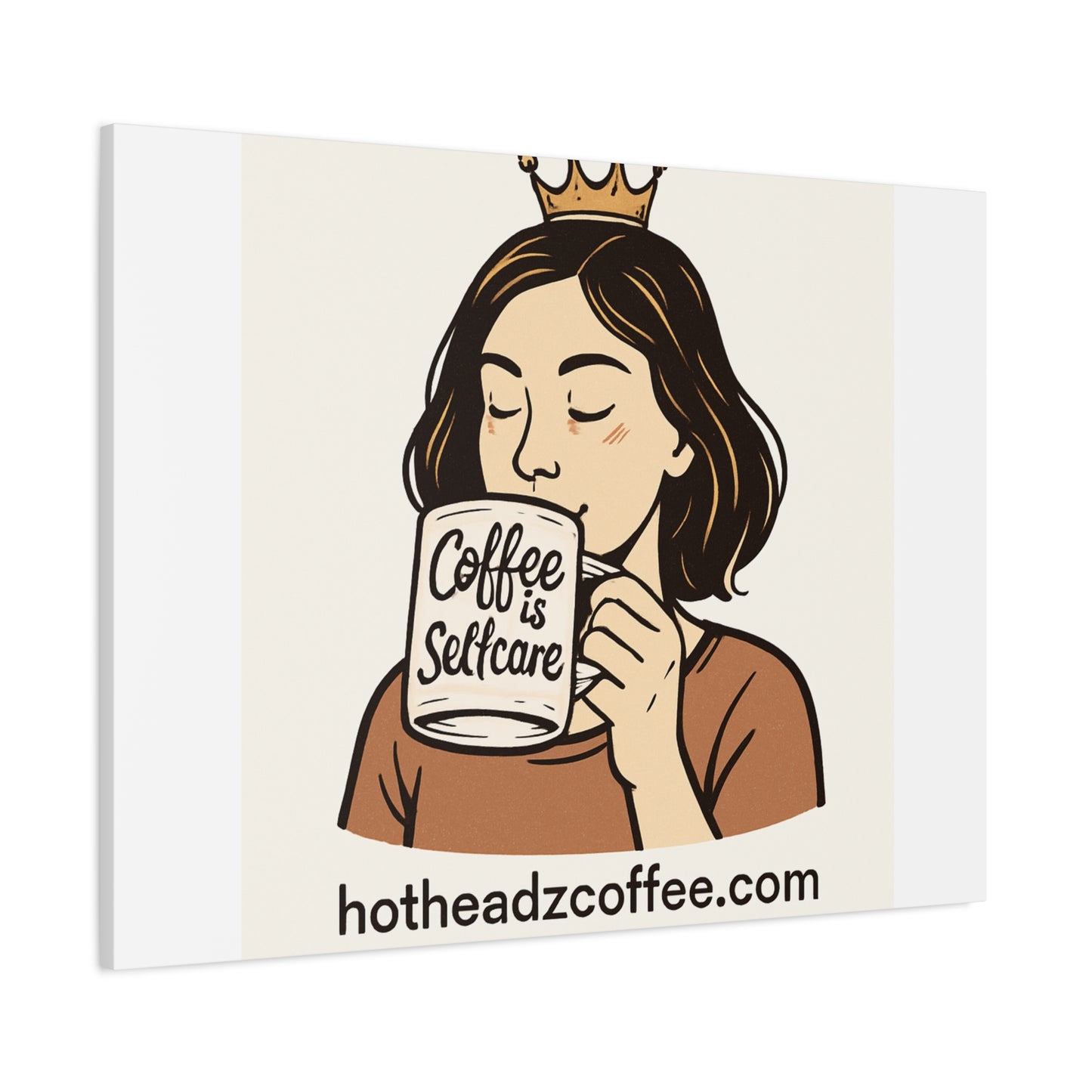 Coffee Is Self-Care Canvas Wall Art — Woman Drinking Coffee Illustration