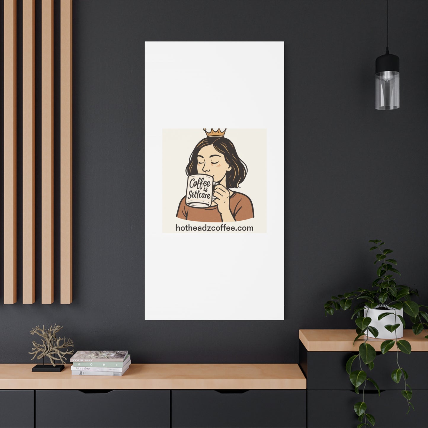 Coffee Is Self-Care Canvas Wall Art — Woman Drinking Coffee Illustration