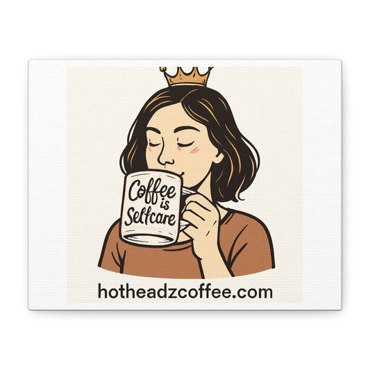 Coffee Is Self-Care Canvas Wall Art — Woman Drinking Coffee Illustration