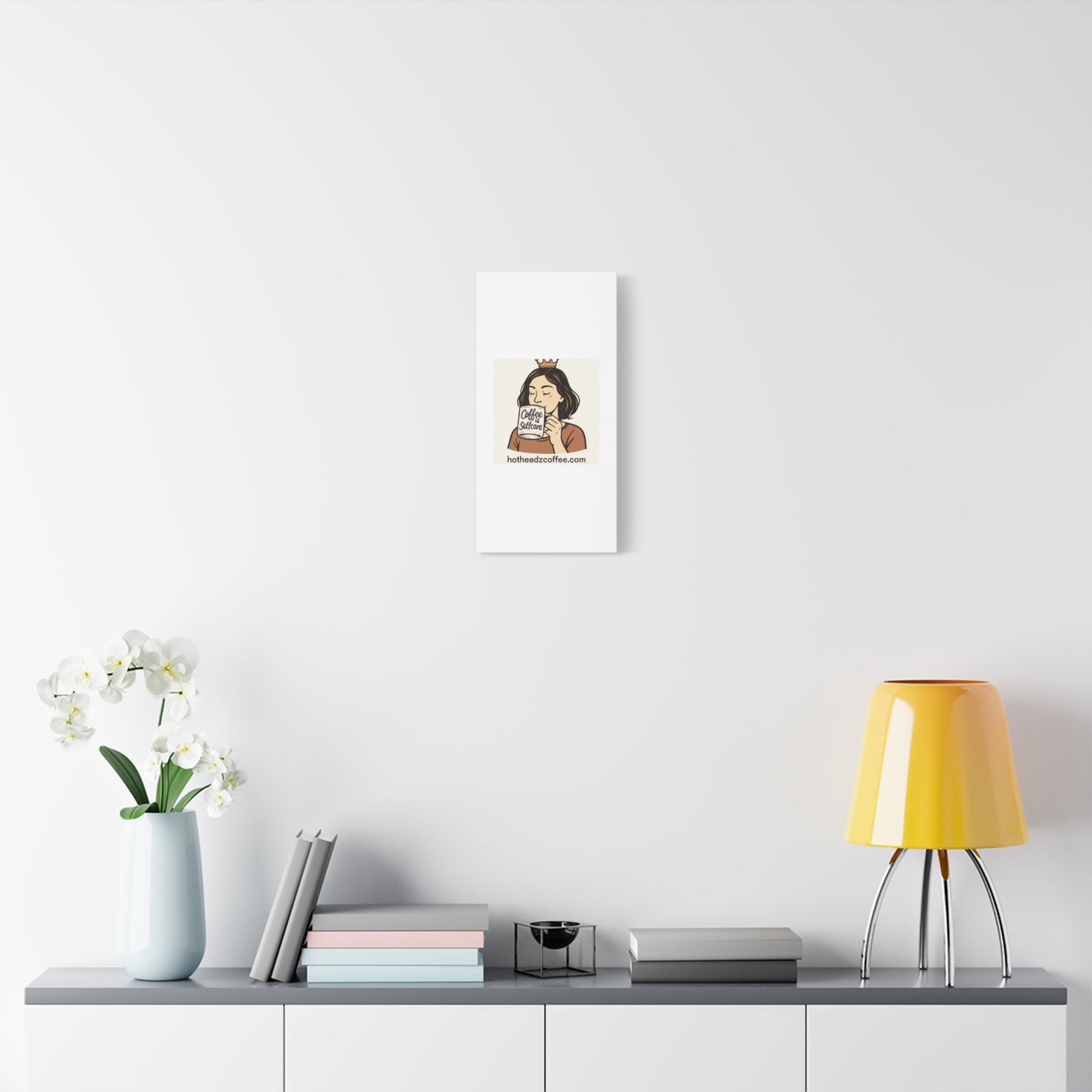 Coffee Is Self-Care Canvas Wall Art — Woman Drinking Coffee Illustration