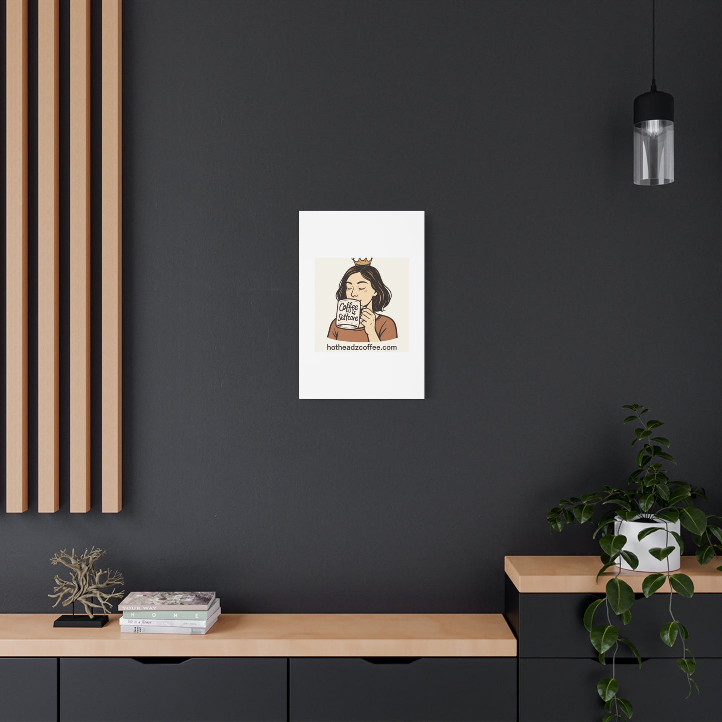 Coffee Is Self-Care Canvas Wall Art — Woman Drinking Coffee Illustration