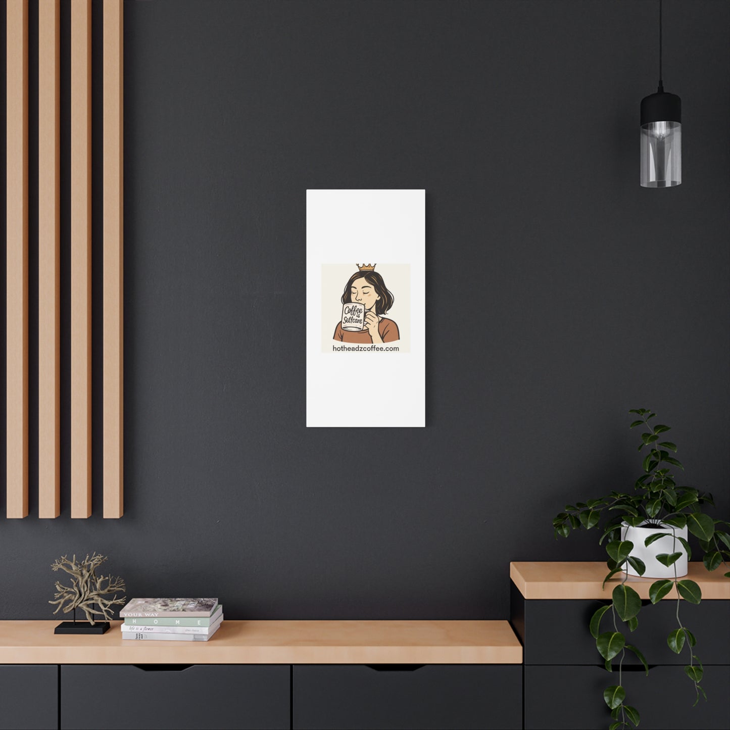 Coffee Is Self-Care Canvas Wall Art — Woman Drinking Coffee Illustration