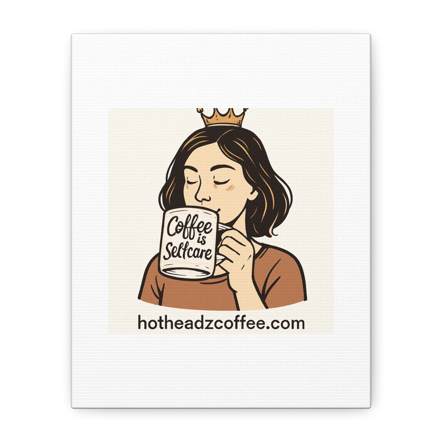 Coffee Is Self-Care Canvas Wall Art — Woman Drinking Coffee Illustration