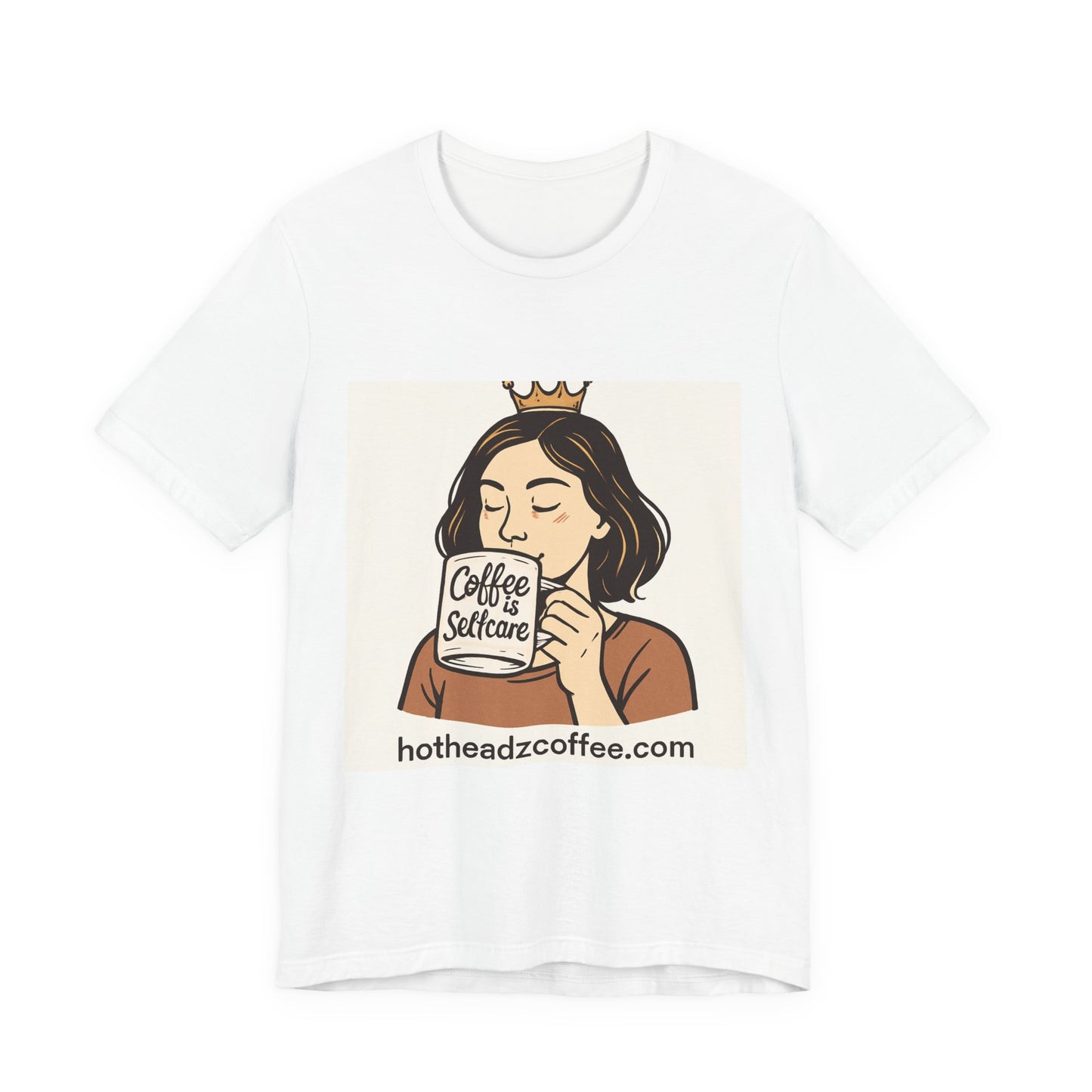 Coffee Selfcare T‑Shirt — Cute Woman Sipping Coffee Graphic Tee