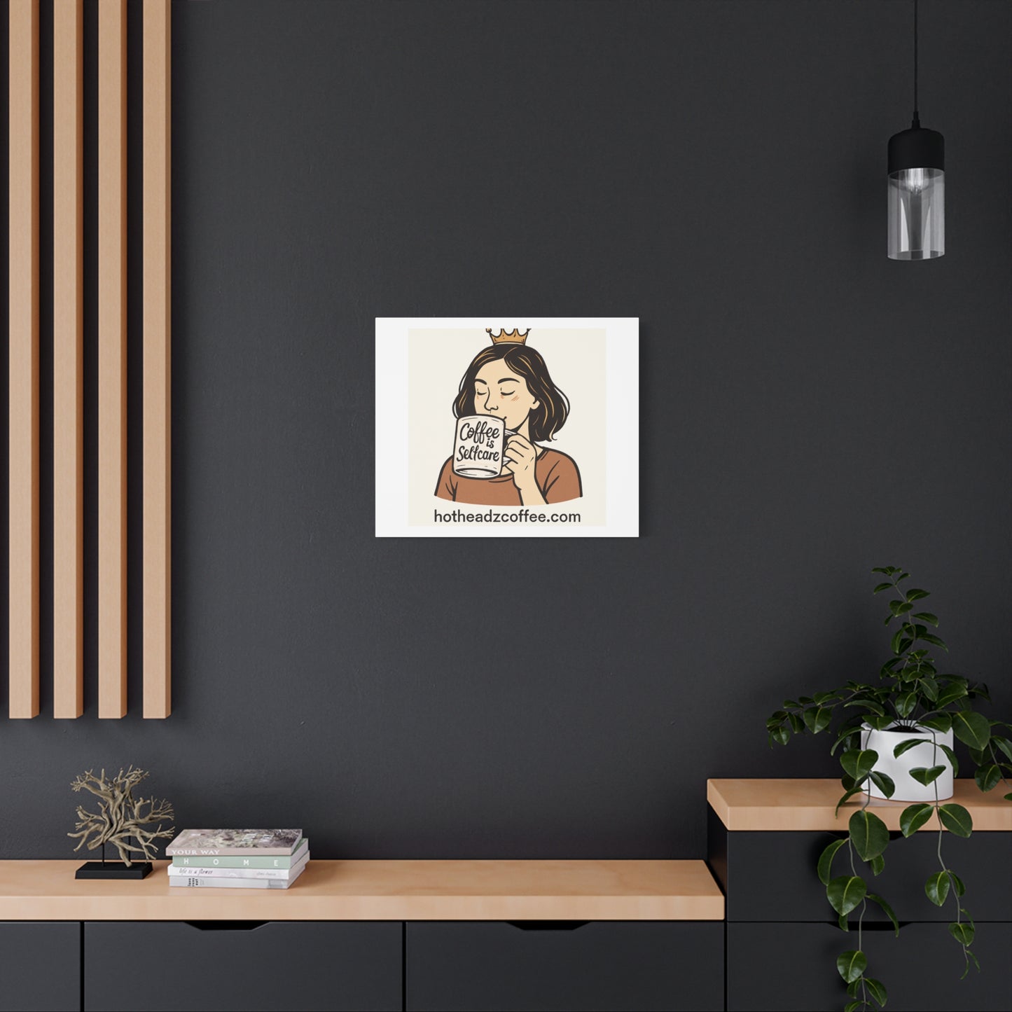 Coffee Is Self-Care Canvas Wall Art — Woman Drinking Coffee Illustration