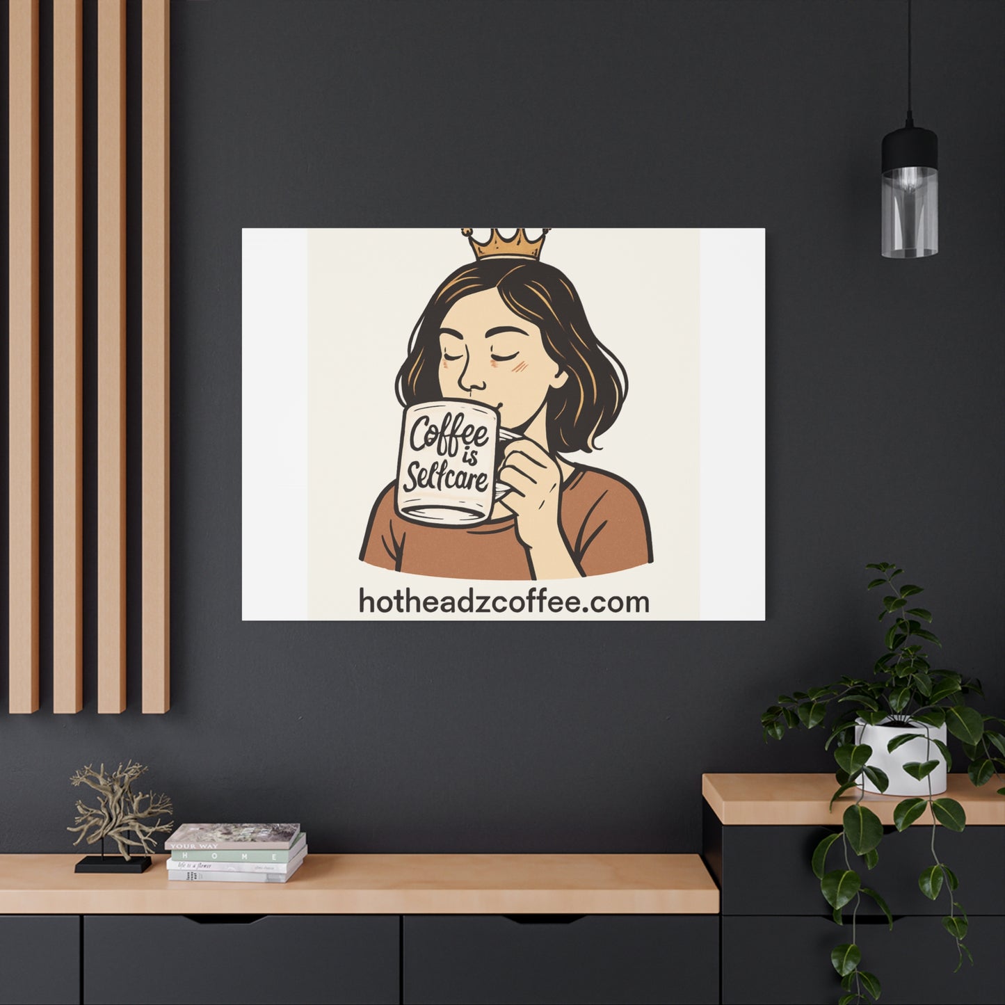 Coffee Is Self-Care Canvas Wall Art — Woman Drinking Coffee Illustration