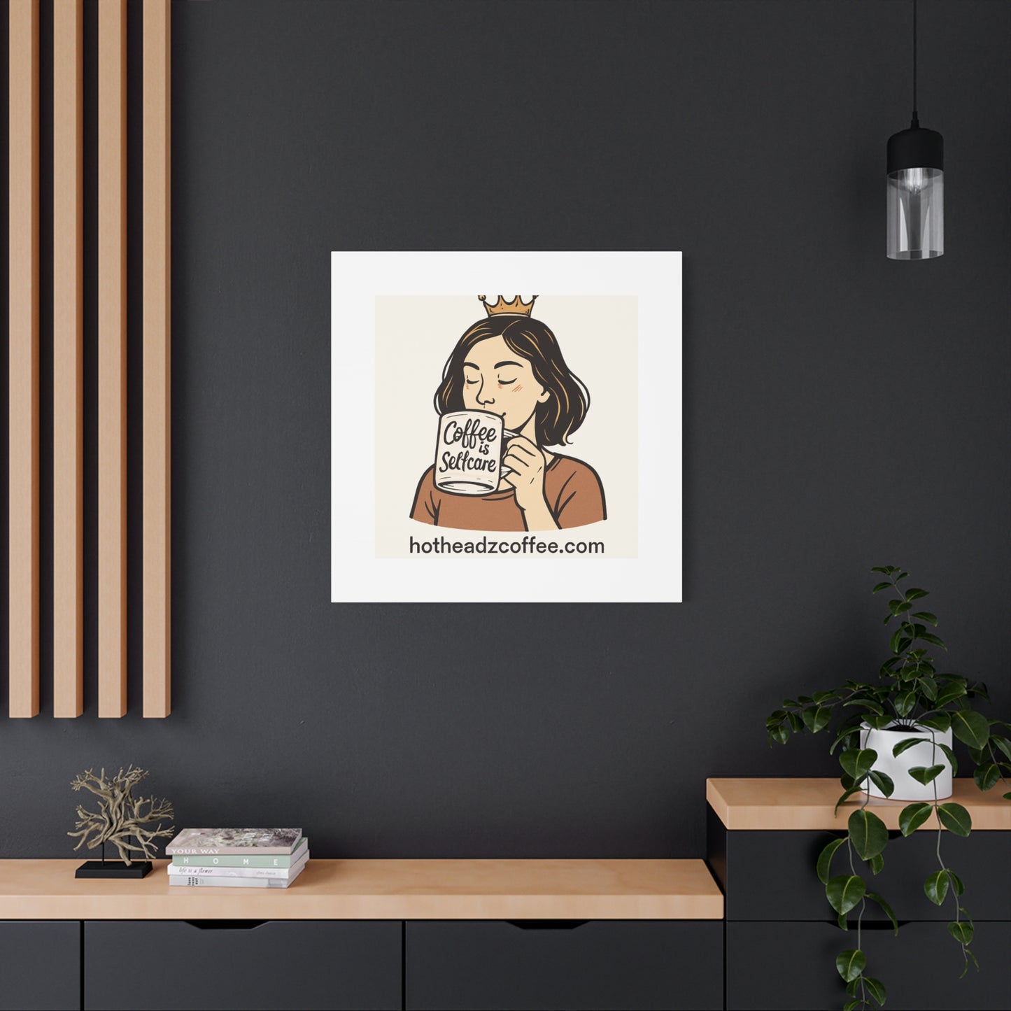 Coffee Is Self-Care Canvas Wall Art — Woman Drinking Coffee Illustration
