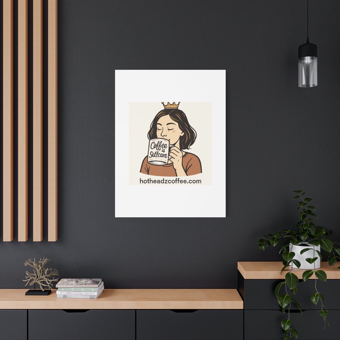 Coffee Is Self-Care Canvas Wall Art — Woman Drinking Coffee Illustration