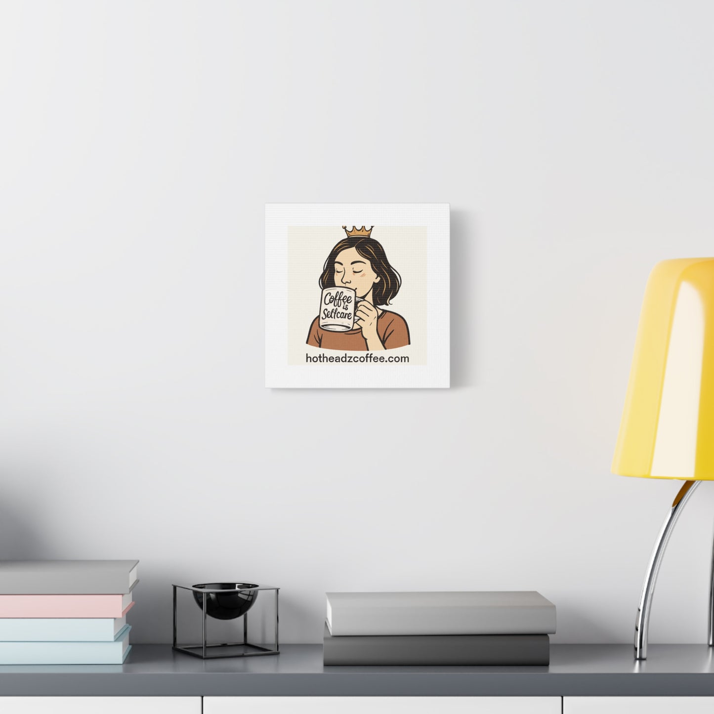 Coffee Is Self-Care Canvas Wall Art — Woman Drinking Coffee Illustration