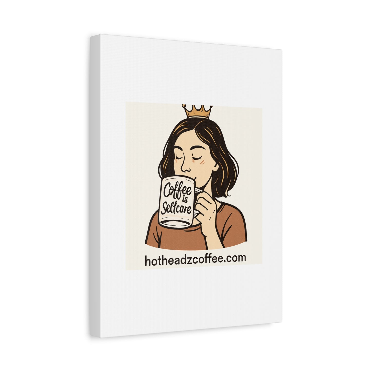 Coffee Is Self-Care Canvas Wall Art — Woman Drinking Coffee Illustration