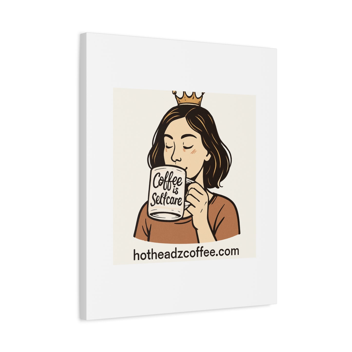 Coffee Is Self-Care Canvas Wall Art — Woman Drinking Coffee Illustration