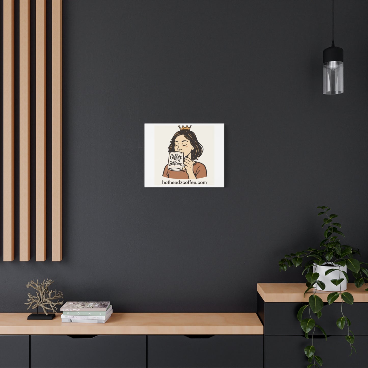 Coffee Is Self-Care Canvas Wall Art — Woman Drinking Coffee Illustration