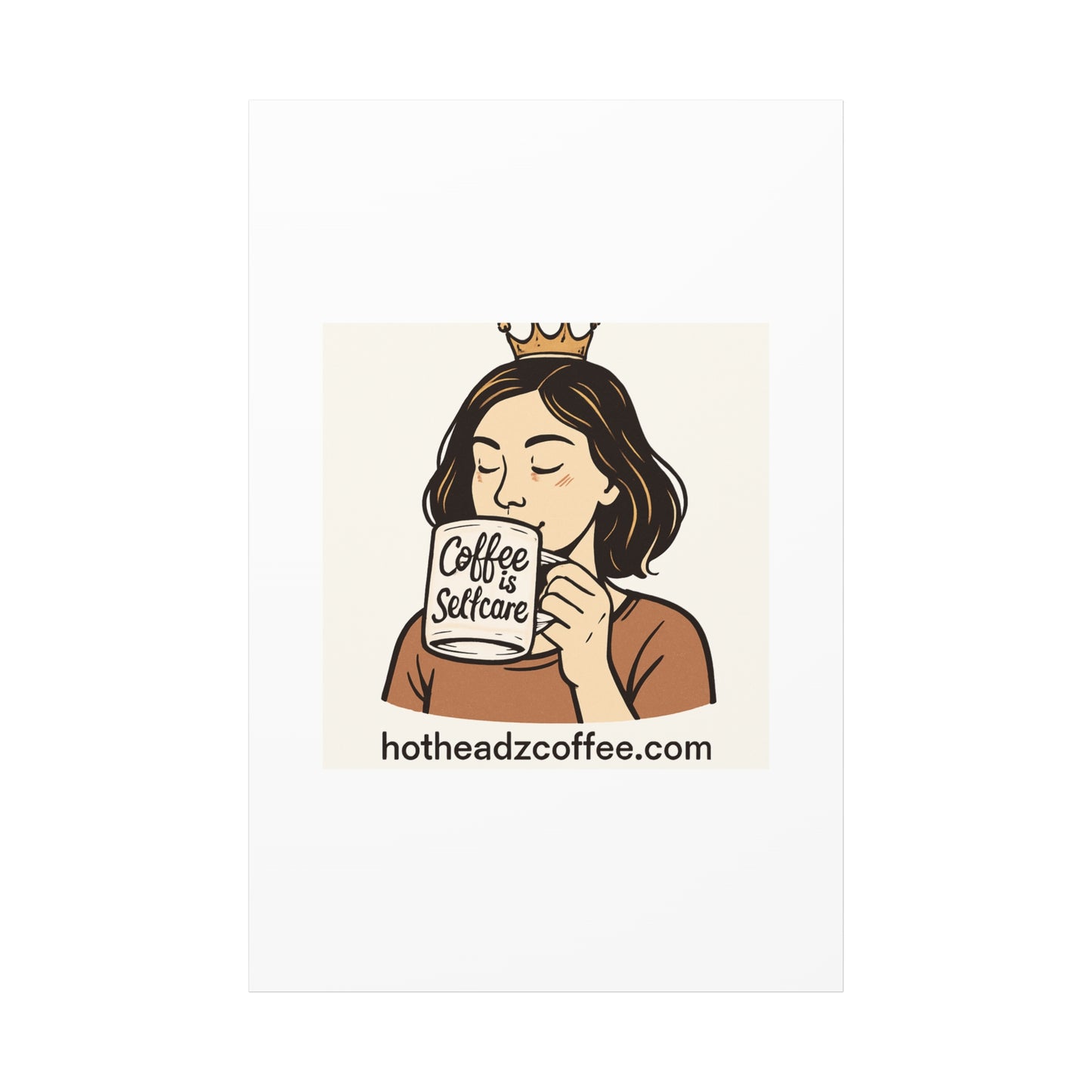 Coffee Is Self-Care Canvas Wall Art — Woman Drinking Coffee Illustration