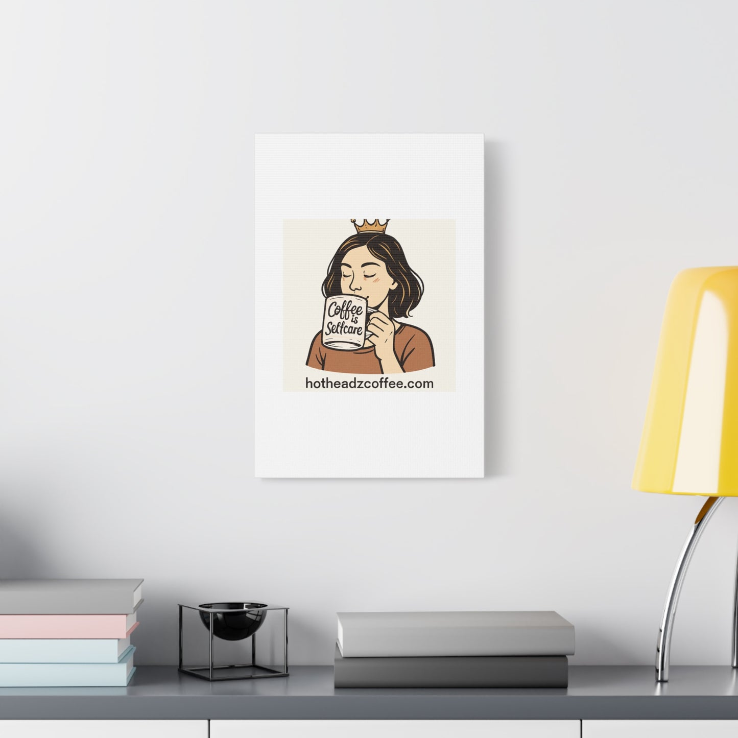 Coffee Is Self-Care Canvas Wall Art — Woman Drinking Coffee Illustration