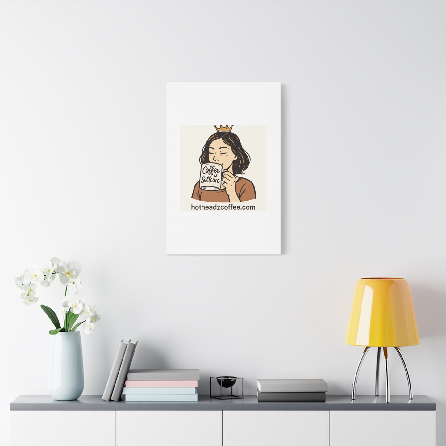 Coffee Is Self-Care Canvas Wall Art — Woman Drinking Coffee Illustration