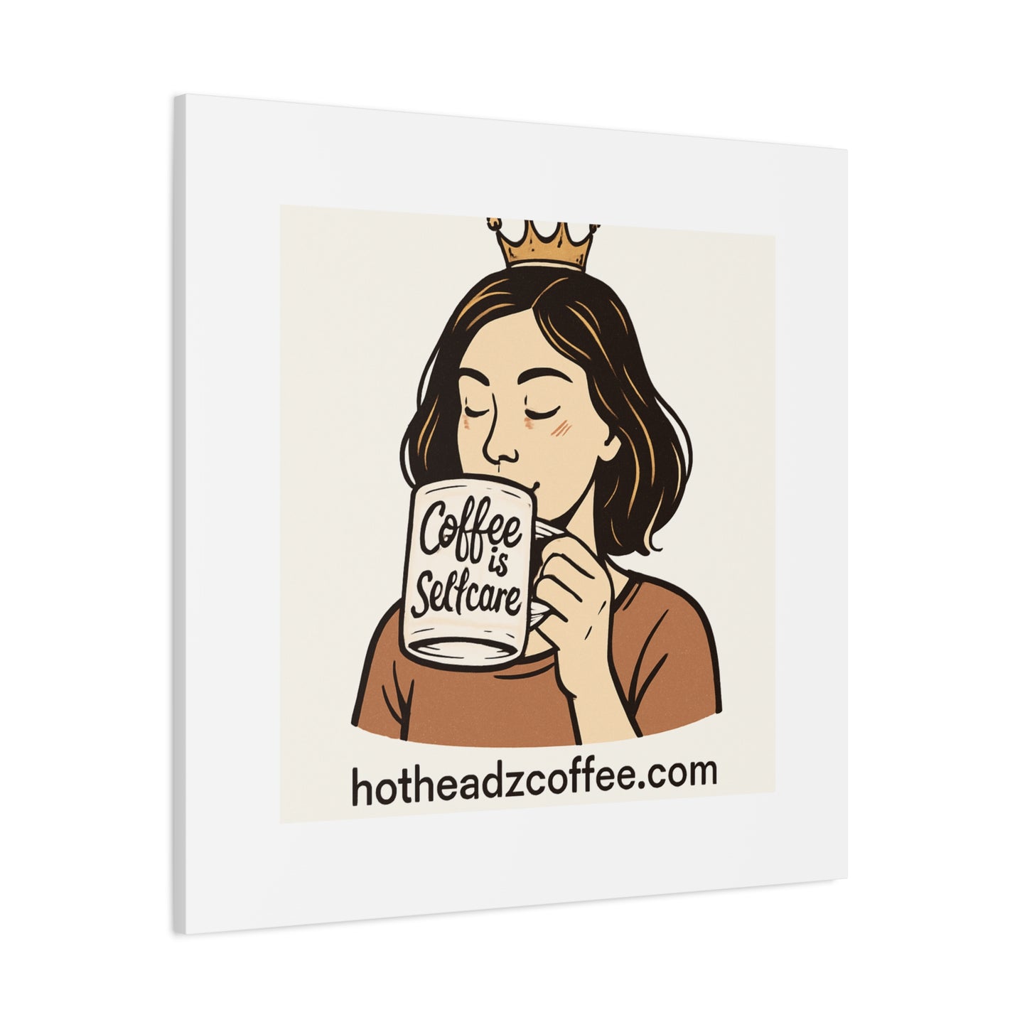 Coffee Is Self-Care Canvas Wall Art — Woman Drinking Coffee Illustration