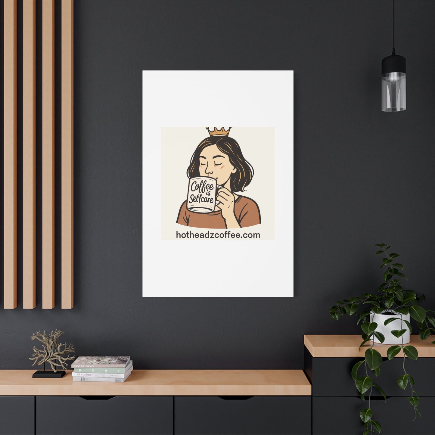 Coffee Is Self-Care Canvas Wall Art — Woman Drinking Coffee Illustration