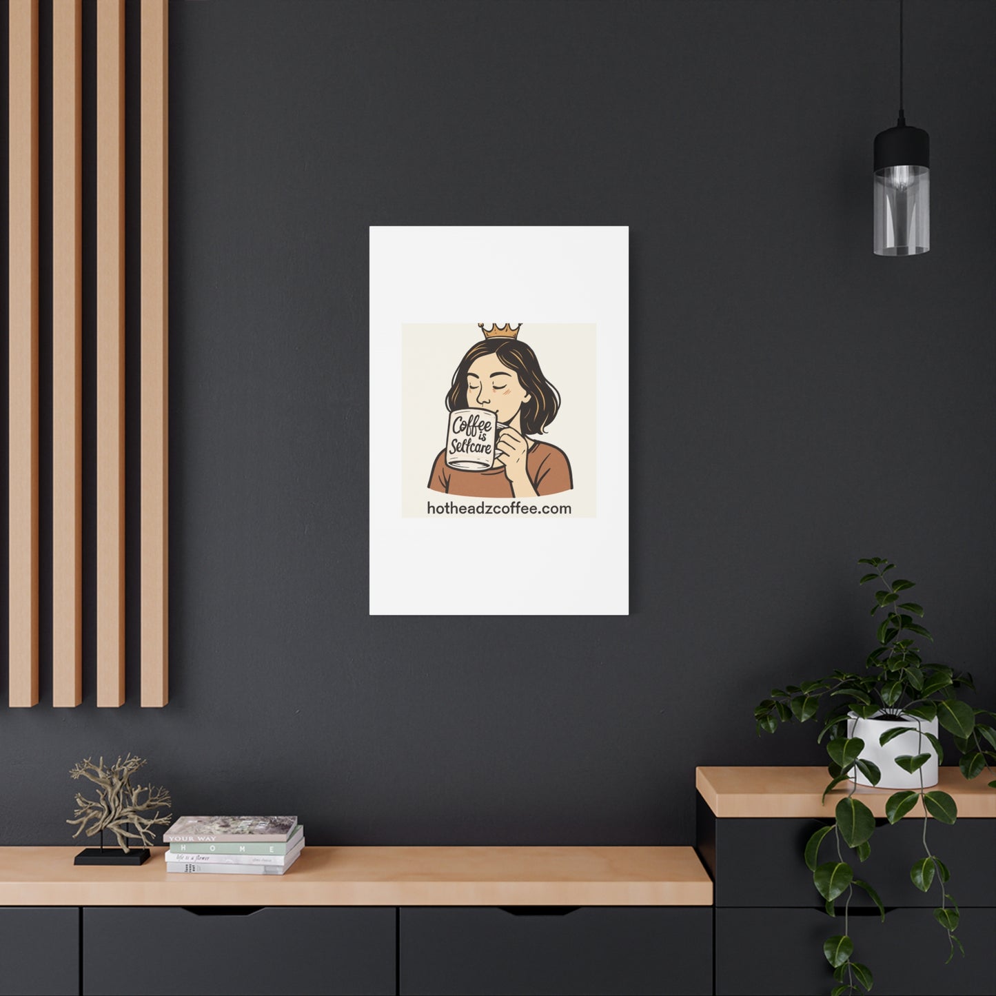 Coffee Is Self-Care Canvas Wall Art — Woman Drinking Coffee Illustration