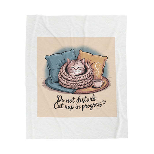 Cat Nap Blanket — “Do Not Disturb: Cat Nap in Progress” Velveteen Plush Throw