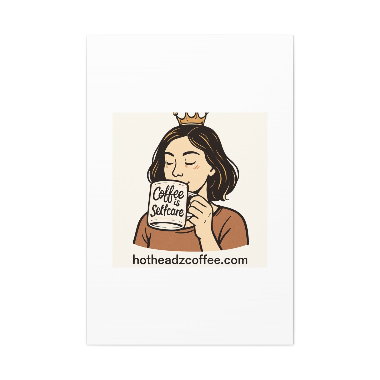 Coffee Is Self-Care Canvas Wall Art — Woman Drinking Coffee Illustration