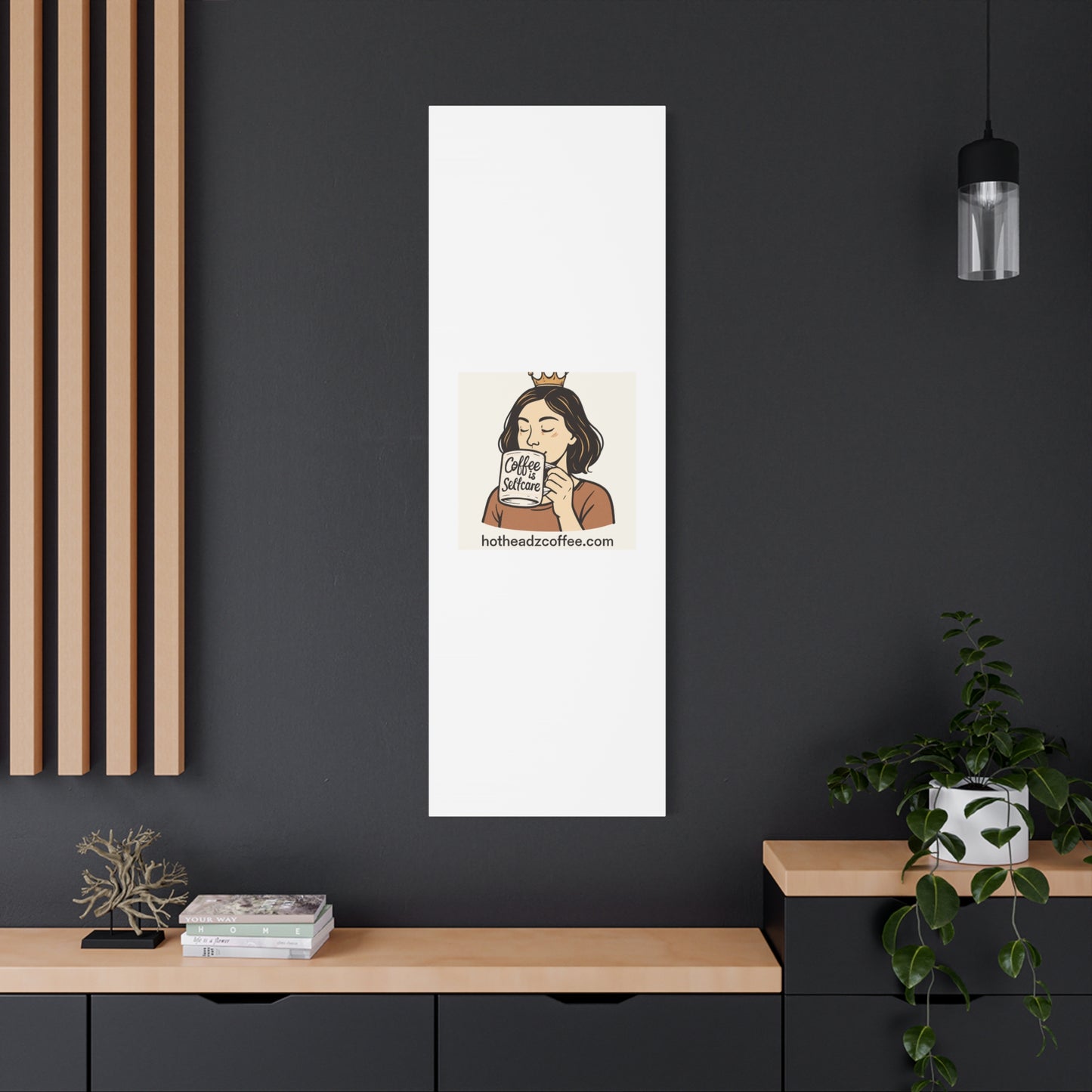 Coffee Is Self-Care Canvas Wall Art — Woman Drinking Coffee Illustration