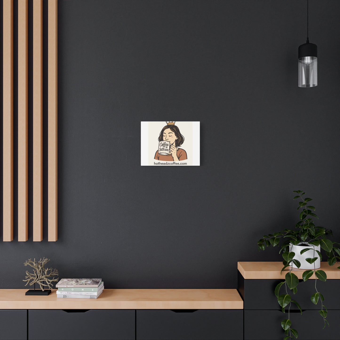 Coffee Is Self-Care Canvas Wall Art — Woman Drinking Coffee Illustration