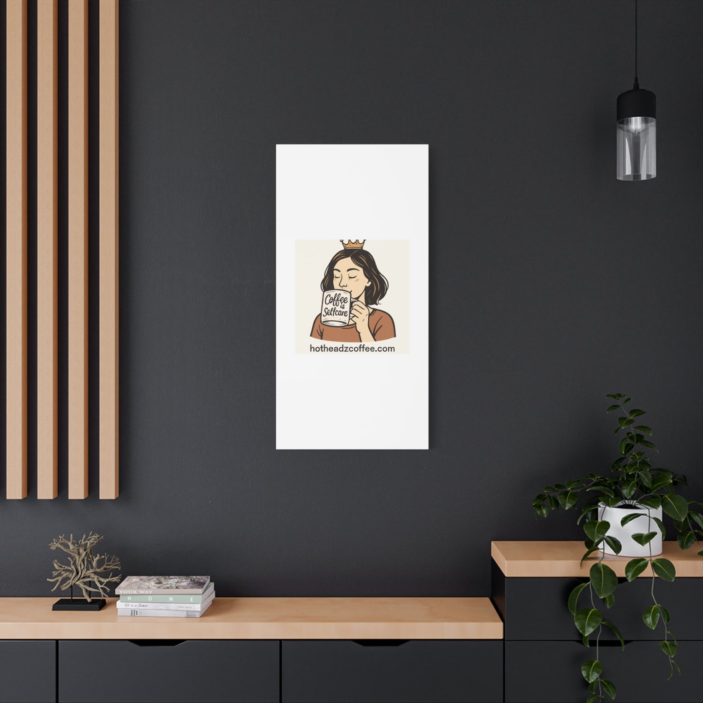 Coffee Is Self-Care Canvas Wall Art — Woman Drinking Coffee Illustration