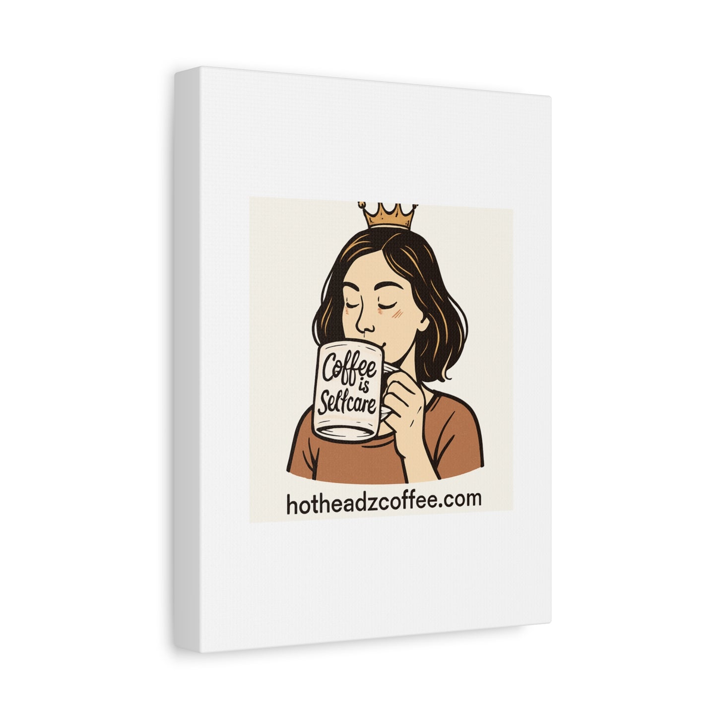 Coffee Is Self-Care Canvas Wall Art — Woman Drinking Coffee Illustration