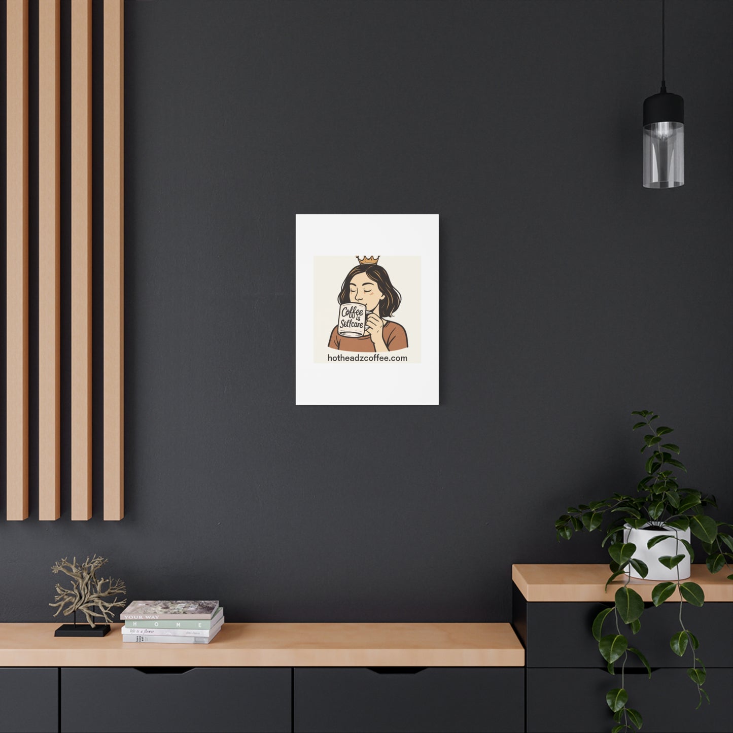 Coffee Is Self-Care Canvas Wall Art — Woman Drinking Coffee Illustration