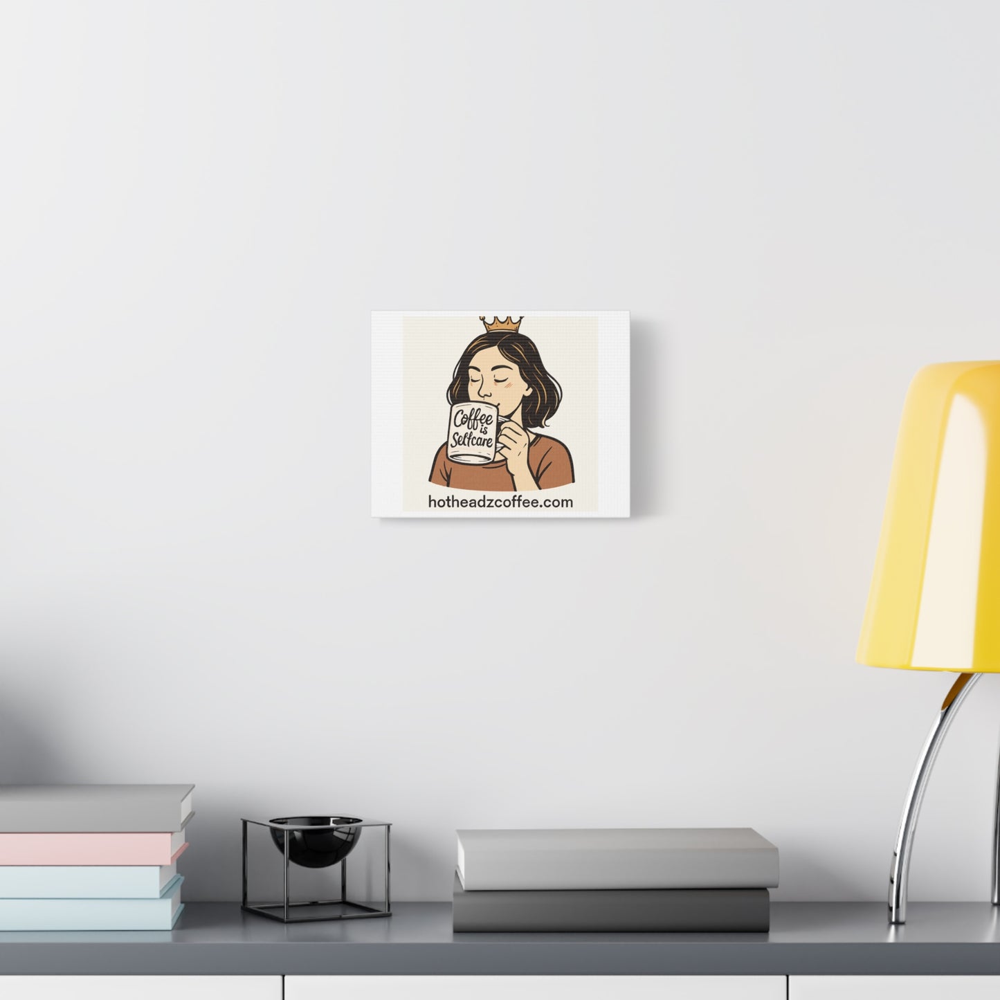 Coffee Is Self-Care Canvas Wall Art — Woman Drinking Coffee Illustration