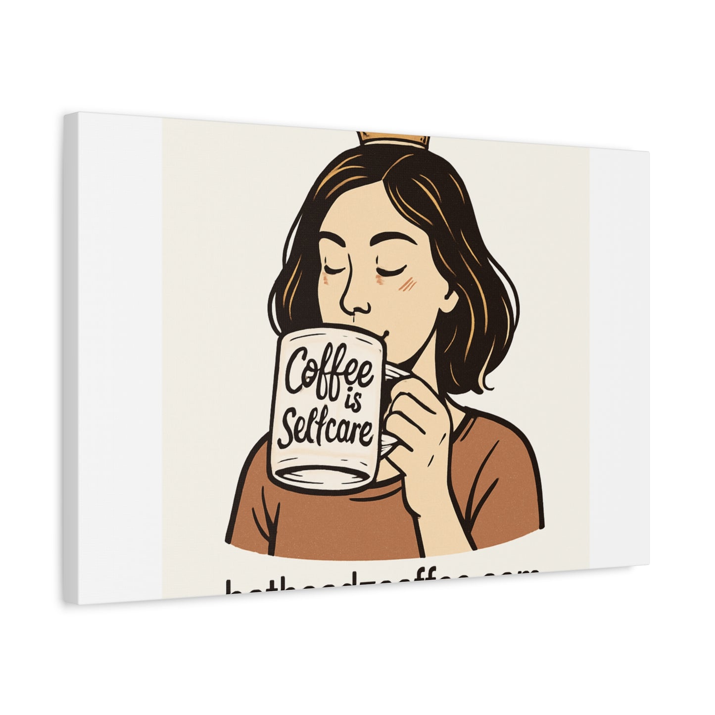 Coffee Is Self-Care Canvas Wall Art — Woman Drinking Coffee Illustration