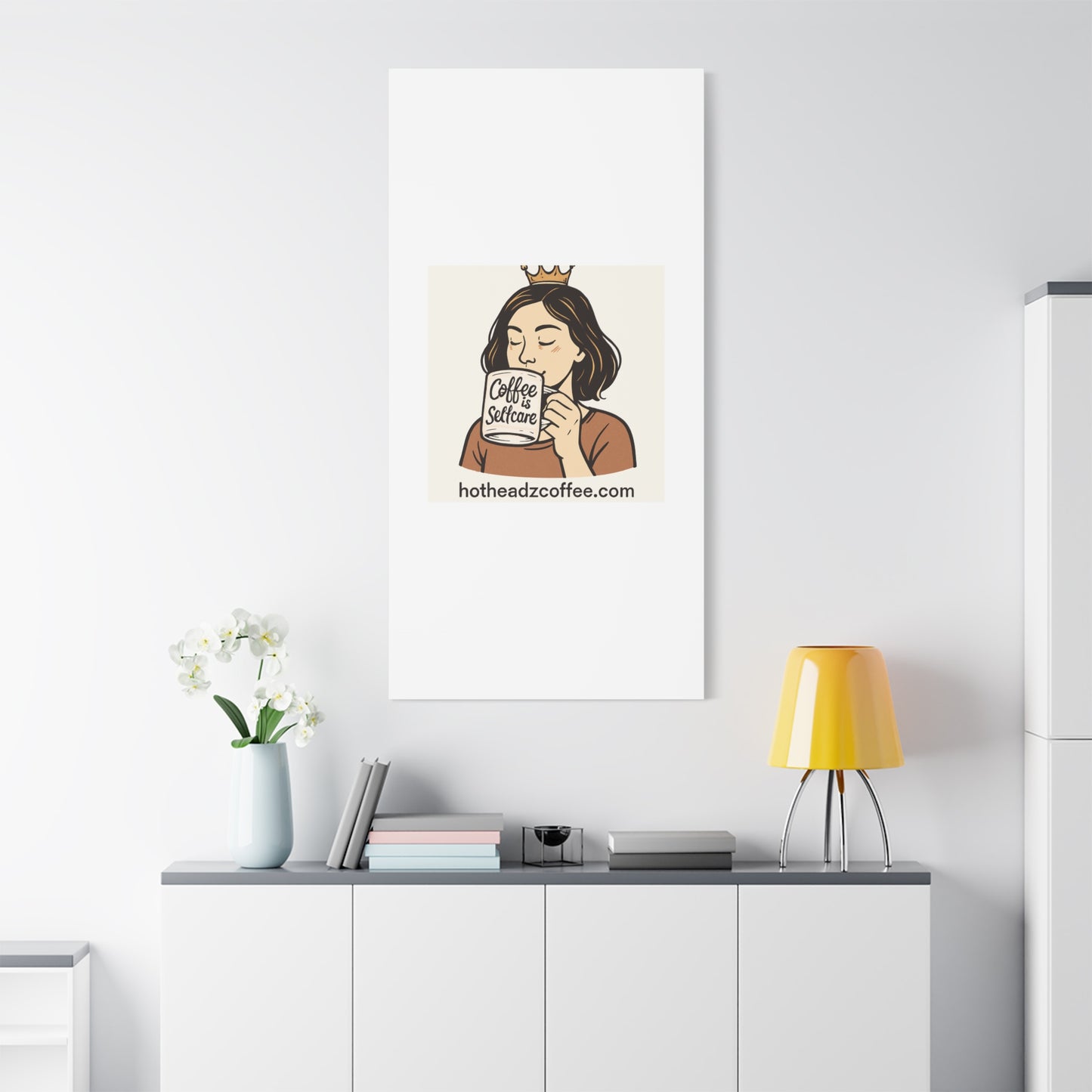 Coffee Is Self-Care Canvas Wall Art — Woman Drinking Coffee Illustration