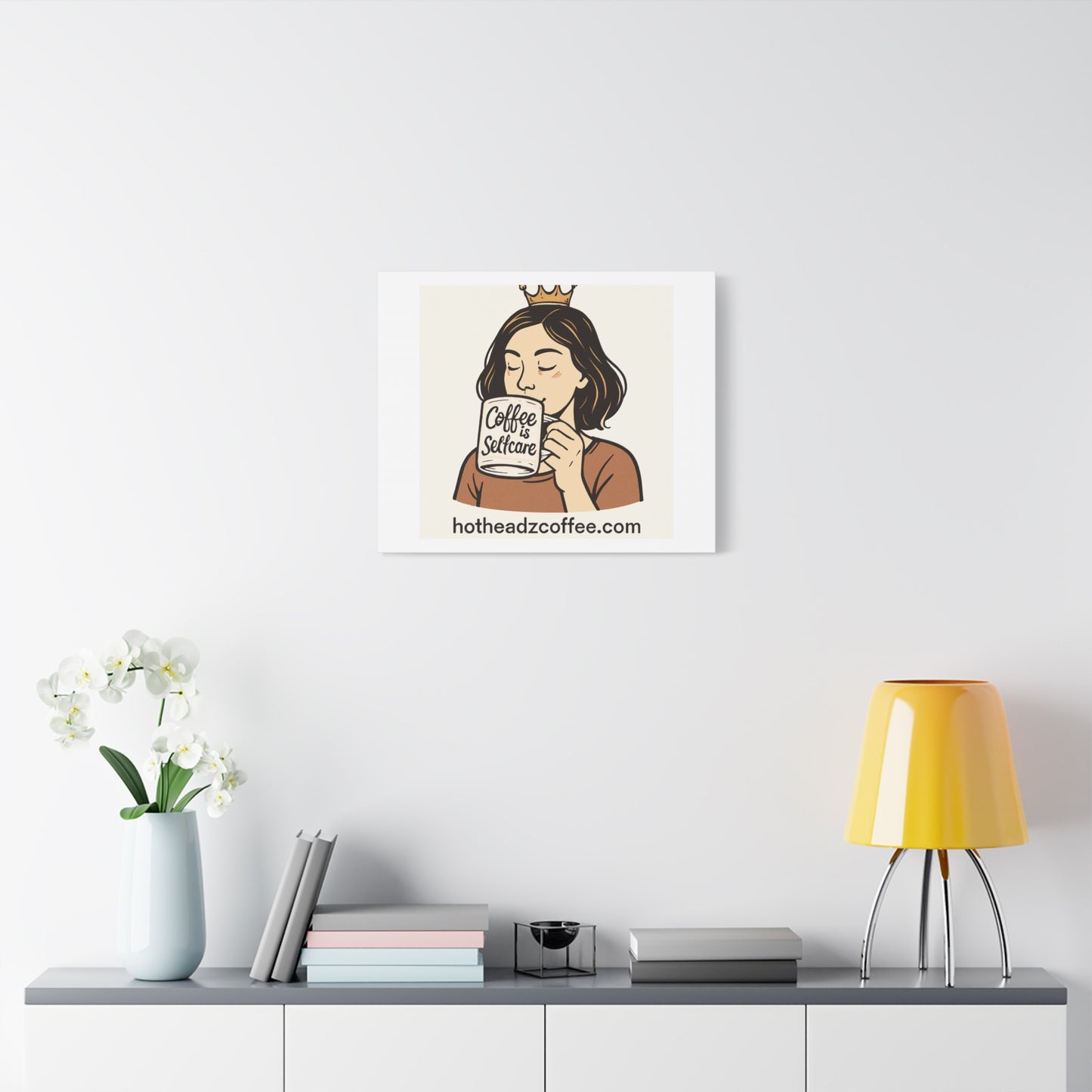 Coffee Is Self-Care Canvas Wall Art — Woman Drinking Coffee Illustration