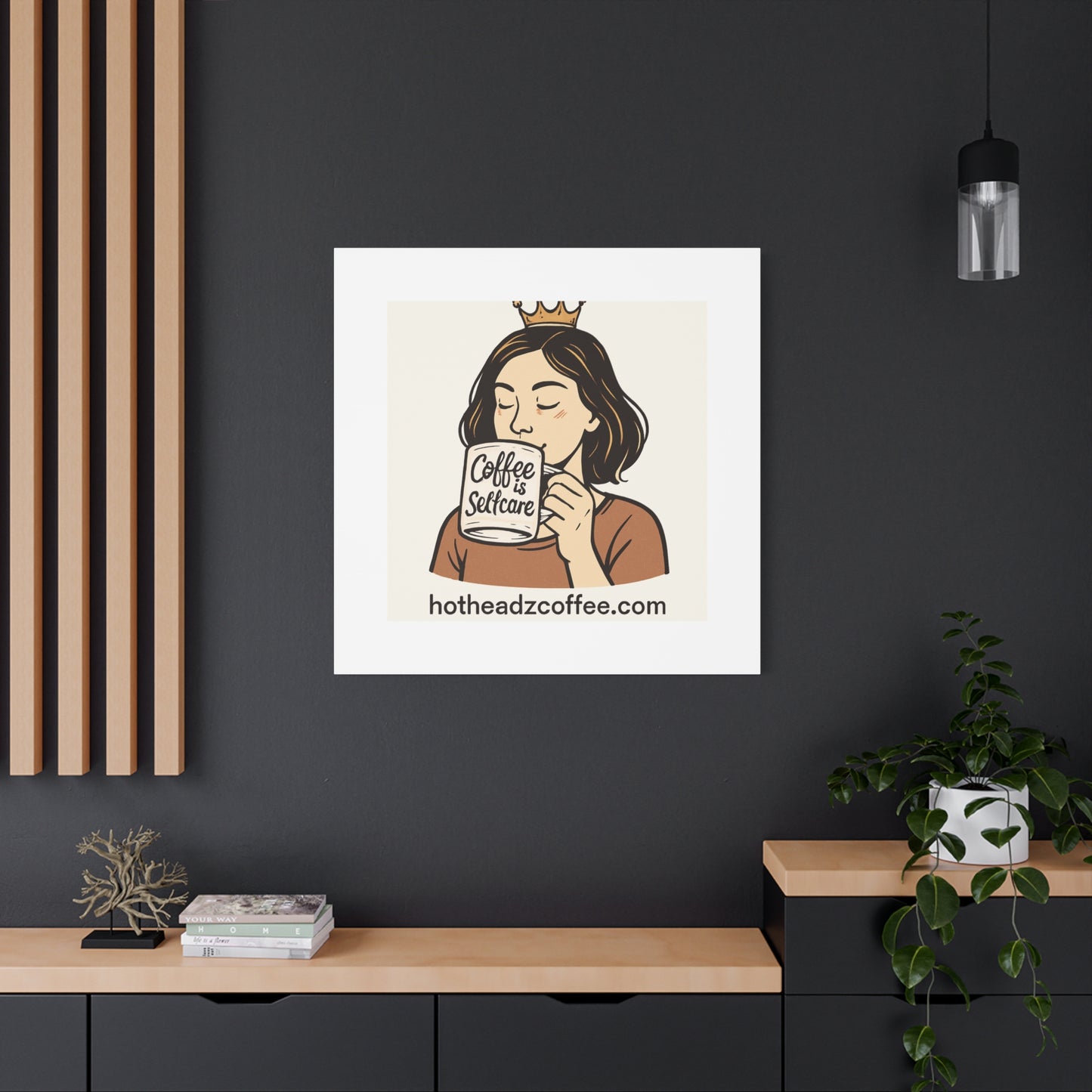 Coffee Is Self-Care Canvas Wall Art — Woman Drinking Coffee Illustration