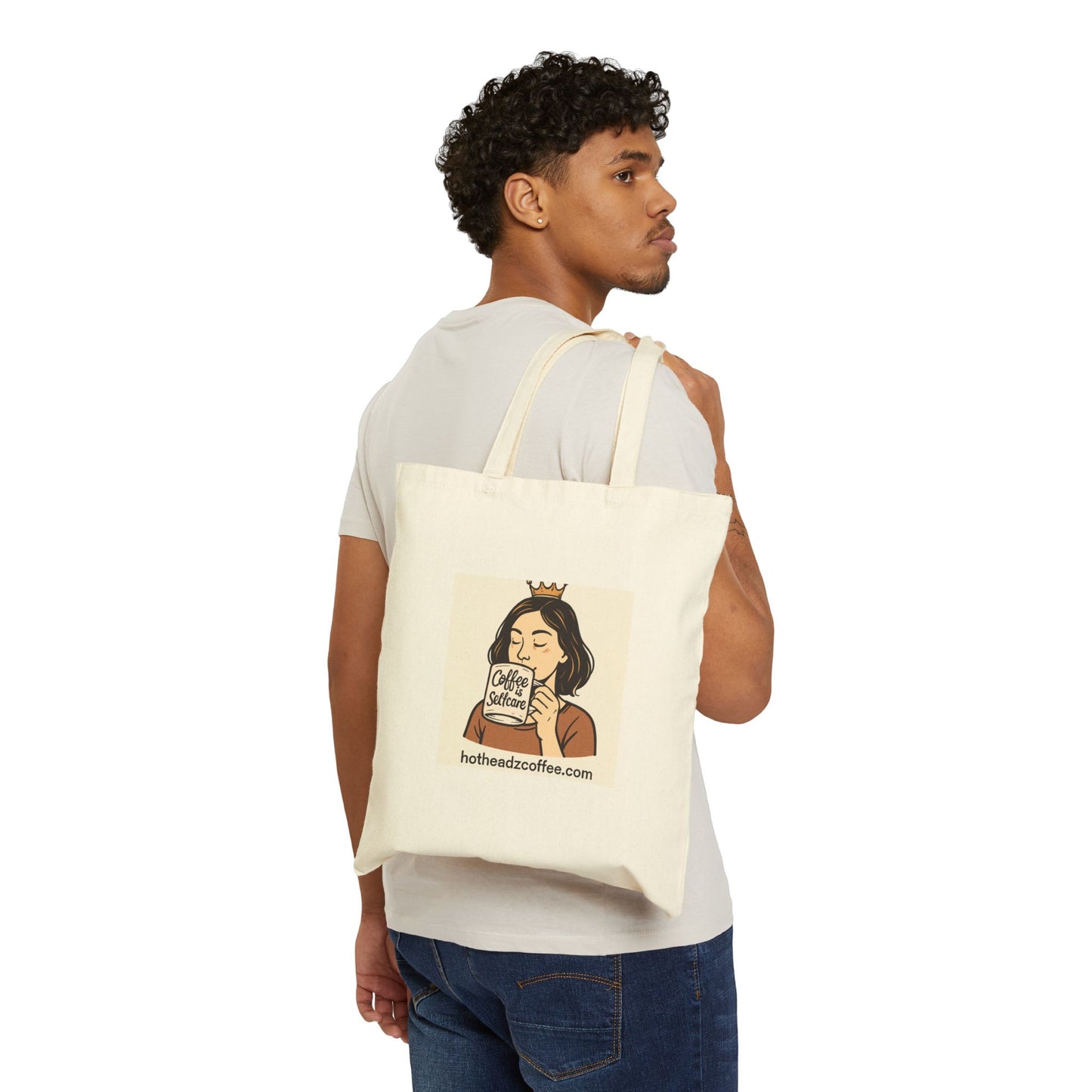 Coffee Queen Canvas Tote Bag — Cute Crowned Girl Illustration, Coffee Sleeve Graphic