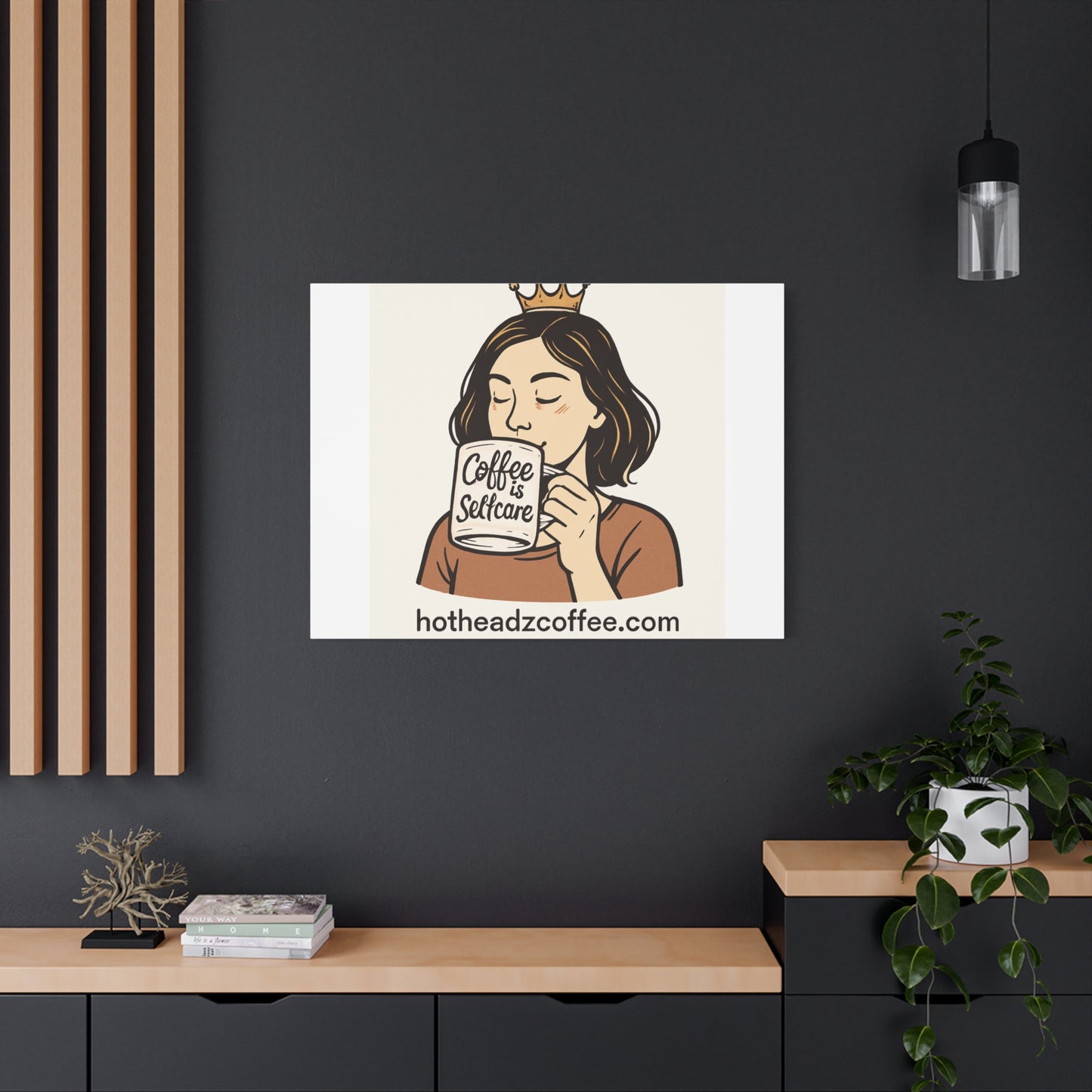Coffee Is Self-Care Canvas Wall Art — Woman Drinking Coffee Illustration