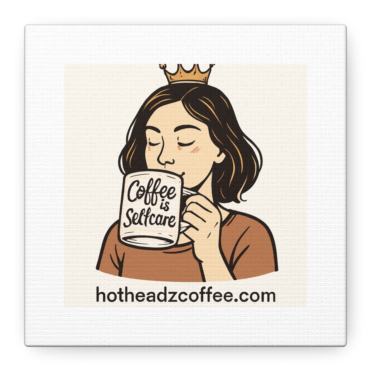 Coffee Is Self-Care Canvas Wall Art — Woman Drinking Coffee Illustration