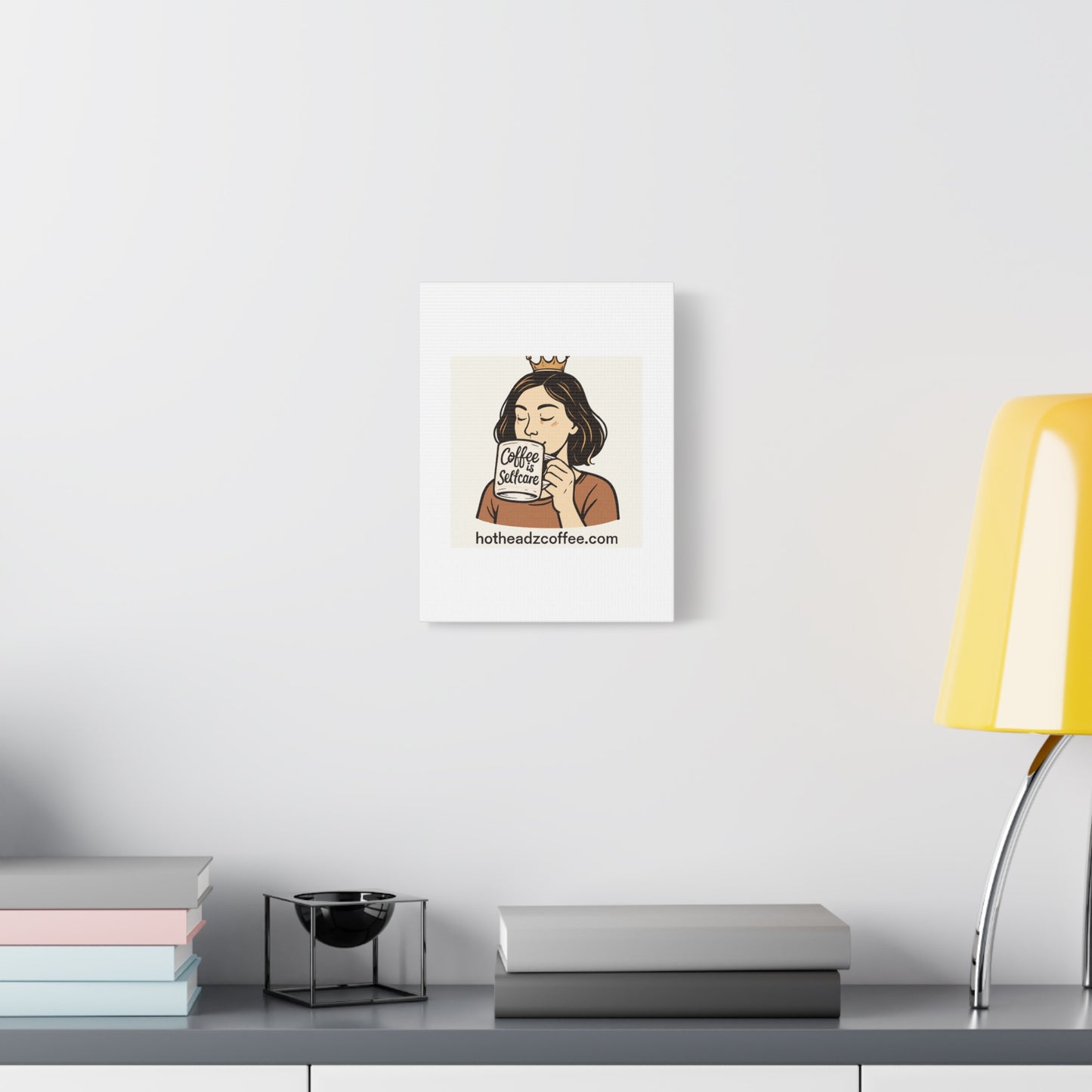 Coffee Is Self-Care Canvas Wall Art — Woman Drinking Coffee Illustration