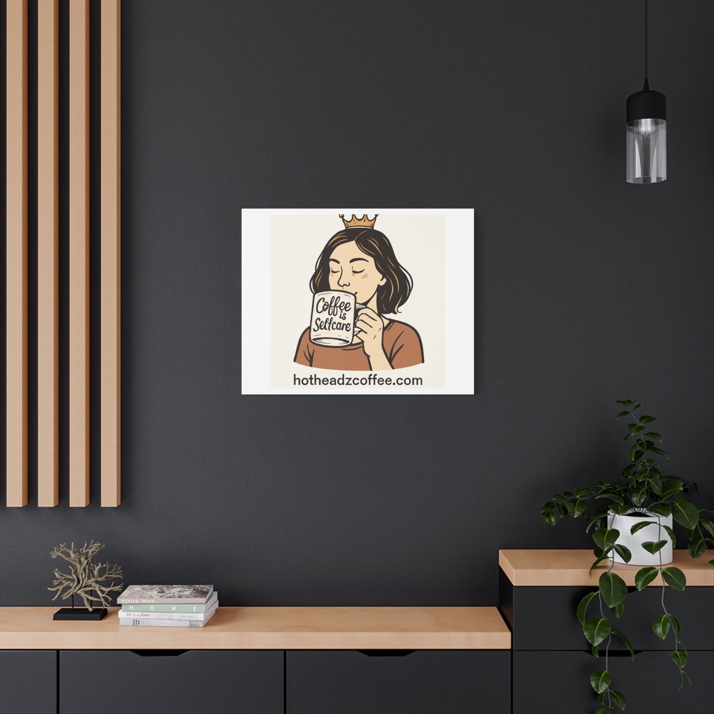 Coffee Is Self-Care Canvas Wall Art — Woman Drinking Coffee Illustration