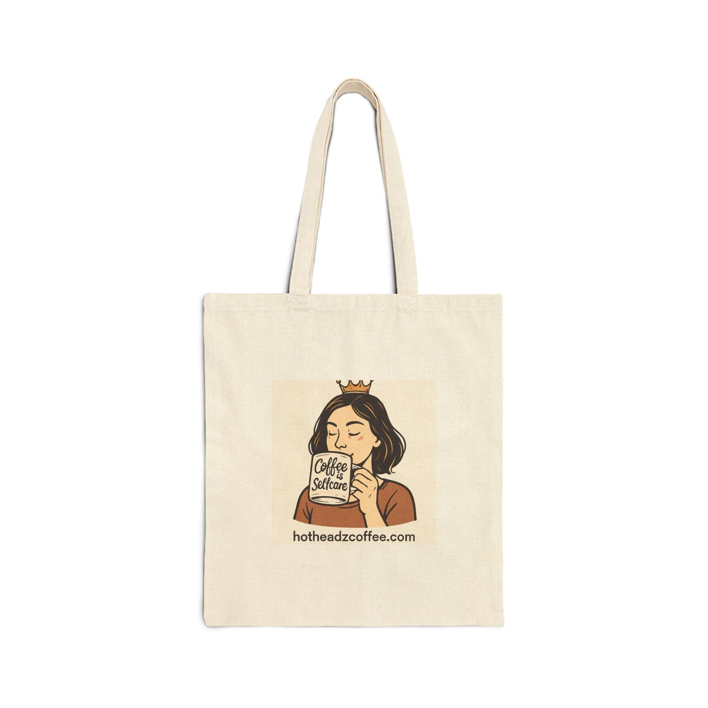 Coffee Queen Canvas Tote Bag — Cute Crowned Girl Illustration, Coffee Sleeve Graphic