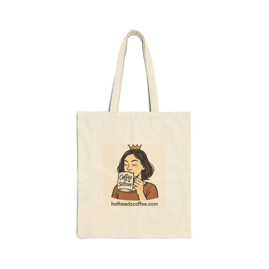 Coffee Queen Canvas Tote Bag — Cute Crowned Girl Illustration, Coffee Sleeve Graphic
