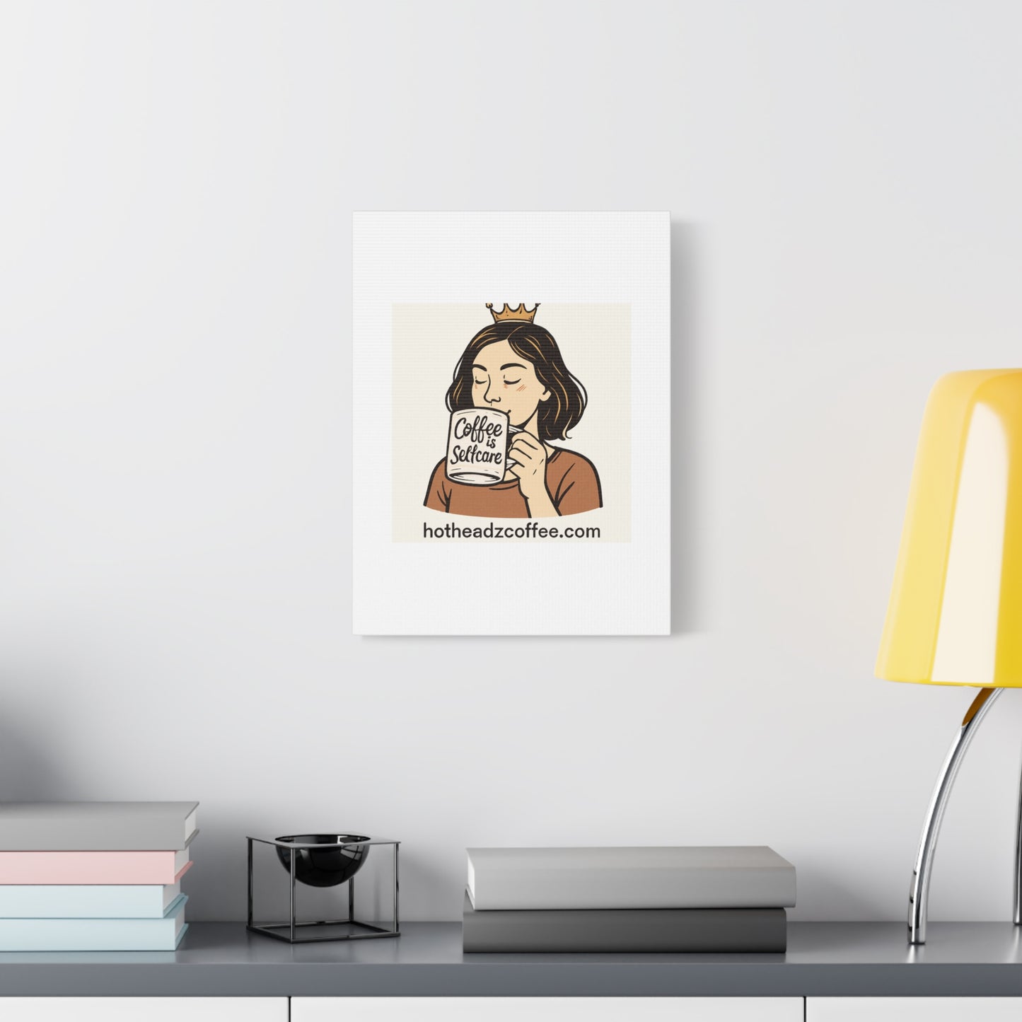 Coffee Is Self-Care Canvas Wall Art — Woman Drinking Coffee Illustration